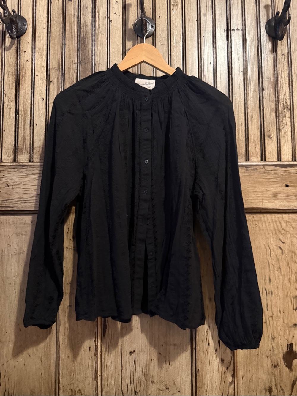 Universal Thread Black Button-Front Blouse with crochet Accent